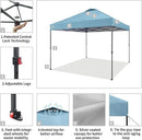 CROWN SHADES 10x10 Pop Up Canopy Tent - Patented Center Lock One Push Instant Outdoor Canopy Beach Tent with STO-N-Go Bag 8 Stakes & 4 Sand Bags，Cyan Blue by GreenHaven Gardens