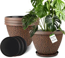 16 Inch Large Outdoor Plant Pot, 4 Pack Thickened Flower Pots with Drainage Holes & Saucer, Pebbles Pattern Design Tree Planters Outdoor for Garden Porch Home by CozyNest Decor