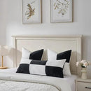 Fancy Homi Set of 2 Black White Samll Decorative Throw Pillow Covers 18x18 Inch with for Couch Bed Sofa Living Room, Soft Cross Patchwork Striped Corduroy Modern Square Cushion Case 45x45 cm by CozyNest Decor