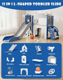 YUFU 12 in 1 Kids Slide for Toddlers, Toddler Slide Playset with Golf, Drawing Board, Climber, Basketball Hoop and Storage Space, Indoor Outdoor Toddler Playground for Kids Age 1-3 (Blue) by TinyTreasures Baby Boutique