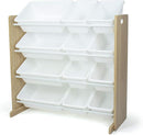 Humble Crew Kids Toy Storage Organizer with 12 Plastic Bins, Natural Wood/White – Removable Bins for Playroom, Bedroom, Toddler Furniture for Boys and Girls Ages by TinyTreasures Baby Boutique