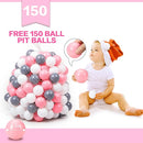 Baby Ball Pit for Toddler with 150 Balls, Kids Pop Up Play Tent for Girls, Princess Toys for Children Indoor & Outdoor Playhouse with Carry Bag (Celadon: Pink/White/Gray, 109x90cm/150 Balls) by TinyTreasures Baby Boutique