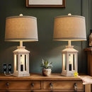 23.75" Retro Farmhouse USB C+A Ports Table Lamp Set of 2 with 3 Way Dimmable Touch Control White Nightlight Vintage Modern Lamp for Living Room Bedroom with 2 Light Sources by CozyNest Decor