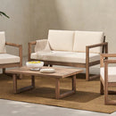 Outdoor Acacia Wood Loveseat and Coffee Table Set with Cushions