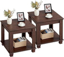 Farmhouse End Table Set of 2,Large Side Table with 2-Tier Storage Shelf,Rustic Brown End Tables for Living Room,Square Tea Table,Walnut by CozyNest Decor