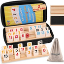 Upgraded Rummy Cube Game Set 4 Players with 4 Wooden Holders and 108 Rummy Melamine Tiles, Travel Family Board Game for Adults and Kids by TinyTreasures Baby Boutique