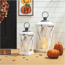 Glitzhome Mondern Farmhouse Wooden Lantern Hanging Decorative Candle Lantern for Outdoor & Indoor Wash White Set of 2 (No Glass) by CozyNest Decor