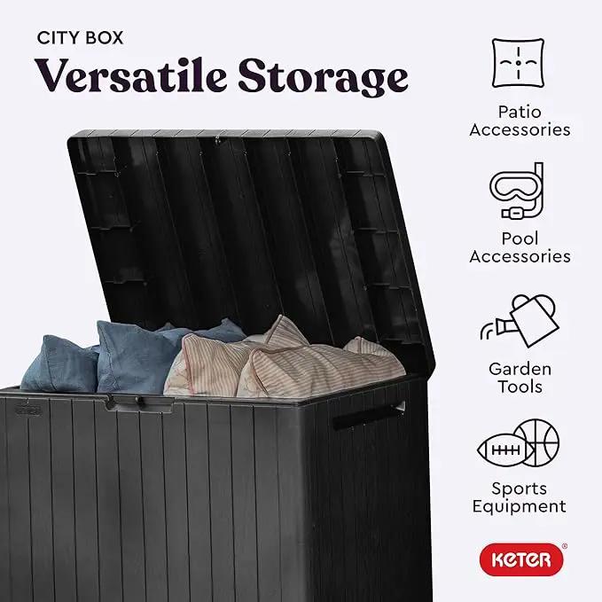 Keter City 30 Gallon Resin Outdoor Storage Box and Patio Storage Box Side Table for Pool and Garden Accessories, Dark Grey, photo 6 of 11