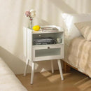 AWASEN White Nightstand with Charging Station, Modern Bedside Table with Glass Decorative Drawer, Small End Side Table with 2 Tiers Storage Space, for Bedroom, Office and Small Space(White) by CozyNest Decor