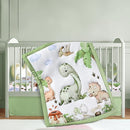 3 Pcs Baby Crib Bedding Set Safari Animals Dinosaurs Bear Woodland Animals Jungle Crib Set Includes Quilt, Fitted Sheet, Skirt for Baby Boy Girl(Green,Dinosaur) by TinyTreasures Baby Boutique