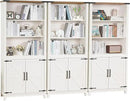 70in Tall Bookshelf 5 Tier Bookcase with Barn Doors and Storage Cabinet, White Farmhouse Book Shelf with Adjustable Shelves, Wood Freestanding Display Bookshelves for Bedroom, Kitchen (3PCS) by CozyNest Decor