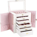 Kendal Extra Large Jewelry Box Jewelry Case PU Leather 6 Tier 5 Drawers Large Storage Capacity with Mirror Jewelry Storage Organizer Great Gift Also Good For Watches LJC-SHD5CM(White) by TinyTreasures Baby Boutique
