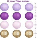 Paper Lanterns Purple Gold Round Hanging Chinese Lanterns for Birthday Baby Shower Bachelorette Party Decorations Pack of 12 by CozyNest Decor