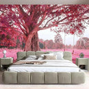 FENDROM Autumn Pink Flower Tapestry Window View Wall Hanging, Nature Forest Floral Trees Garden Scenic Tapestries for Living Room Home Office Dorm by CozyNest Decor