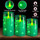 NURADA Flickering Flameless Candles: Built-in Star String Acrylic Battery Operated LED Pillar Candles with Remote and Timer for Home Party Weddings Christmas Halloween Decor -Green 3 Pack by CozyNest Decor