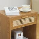 Mid Century Modern Nightstand, Rattan Bedside Table with Drawer and Open Shelf, Wood Nightstand Modern Side Table for Living Room, Bedroom and Small Space, Brown by CozyNest Decor