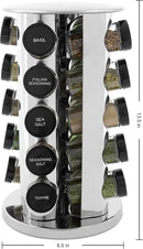 Kamenstein 20 Jar Revolving Countertop Spice Rack with Spices Included, FREE Spice Refills for 5 Years, Polished Stainless Steel with Black Caps, 30020 by CozyNest Decor