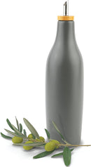 kitchentoolz Olive Oil Stoneware Dispenser Bottle, Ceramic 16 Oz Container for EVOO or Vinegar Kitchen Counter, Pewter Gray by CozyNest Decor