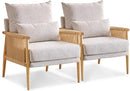 VINGLI Boho Braid Accent Armchairs Set of 2,Mid-Century Modern Chiars with Solid Wooden Armrest,Comfy Louge Cushion Chairs with Waist Pillow for Bedroom,Living Room,Reading Room, Light Grey by CozyNest Decor