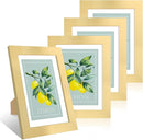 5x7 Picture Frame Set of 4, 5 x 7 Wood Photo Frames with Mat for 4x6, Wooden Frame with Real Glass Cover for Wall and Tabletop Display,Gold by CozyNest Decor