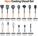 Kitchen Utensils Set, 13PCS Silicone Cooking Utensils, Heat Resistant Kitchen Utensil Spatula Set for Nonstick Cookware, Wooden Handles Kitchen Gadgets Tools Set by CozyNest Decor