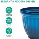 15" H Large Flower Pots, Set of 2 Plastic Planters for Outdoor Plants with Gradient Blue Finish and 3D Textures, Weather-Resistant for Porch, Garden, Patio or Indoor Use by CozyNest Decor