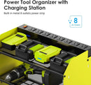 CCCEI Modular Power Tool Organizer Wall Mount Charging Station, Green 6 Drills Holder with 8 Plug Power Strip 6FT, Garage Drill Battery Heavy Duty Metal Shelf, Utility Rack with Hooks, Side Storage. by GreenHaven Gardens