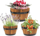 IDZO Set of 3 Wooden Upgraded Brown Orange Flower Boxes Outdoor, Durable Acacia Wood Barrel Planters for Outdoor Plants with Ergonomic Handles, Drainage Holes, Multiple Sizes Wood Bucket Planter by GreenHaven Gardens