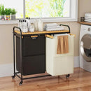 Laundry Hampers 2 Section, Laundry Sorter with Removable Shelf and Pull-Out Bags, Clothes Hampers with Wheels Rolling Cart Basket for Laundry Room Bathroom, 2 x 50 L (Black White) by CozyNest Decor