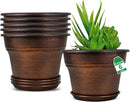 Plant Planters Pots Set of 6 Pack 6 Inch, Plastic Flower Pot for Indoor Plants with Drainage Holes & Trays, Resin Decorative Container Sets with Saucer for House Outdoor Garden Planters Dark Gold by CozyNest Decor