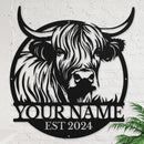 Personalized Highland Cow Name metal Signs,Custom Highland Cow Metal Shed Wall Decor,Black Metal Wall Art Plaques Outdoor wall Decorative Signage (Style F) by CozyNest Decor