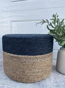 Jute Pouf Ottoman | Footrest Pouf | Hand Braided - Round Boho Pouffe - for Living Room, Bedroom, Nursery (20"x20"x10") Navy by CozyNest Decor