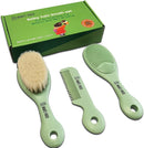 3 Piece Baby Hair Brush & Comb Set for Newborns- Soft Goat Bristle Hair-Brush, Silicone Bath Brush and Plastic Comb for Infant, Toddler, Kids - Baby by TinyTreasures Baby Boutique