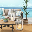 Glitzhome Set of 2 Mondern Farmhouse Wood Metal Lanterns Decorative Candle Lanterns, White (No Glass) by CozyNest Decor