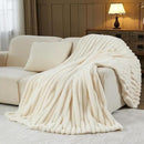 NEWCOSPLAY Faux Fur Twin Blanket Ivory 3D Ribbed Plush Thick Warm Blanket for Couch Sofa Bed 850GSM (Ivory Ribbed, Twin(60"x80")) by CozyNest Decor