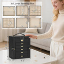 AKOZLIN 6-Tier Jewelry Box Organizer Functional 5 Drawers Leather Jewelry Storage Case for Women Girls Ring Necklace Earring Bracelet Holder Organizer with Mirror Black by TinyTreasures Baby Boutique
