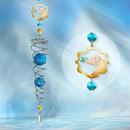 FONMY Dog Gazing Ball Spiral Tail Wind Spinner Sun Catcher Rainbow Maker Silver Double-Spiral W/Blue K9 Crystal Ball Tree Hanging Ornament Indoor Outdoor Garden Decor. -19.5inch H by GreenHaven Gardens