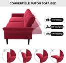 89” Futon Sofa Bed, Linen Comfy Futon Couch Bed with 2 Square Pillows, Convertible Sleeper Sofa with Adjustable Backrest& Armrests, Modern Loveseat Sleeper for Living Room, Bedroom, Red by CozyNest Decor