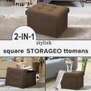LINMAGCO Ottoman Storage Ottoman with Storage Small Foot Rest Stool Under Desk Stool Short Folding Footrest Linen Cloth Brown 16X12X12IN by CozyNest Decor