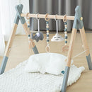 Wooden Foldable Baby Play Gym Frame Activity Hanging Bar With 5 Toys - Natural for Newborn (Grey) by TinyTreasures Baby Boutique