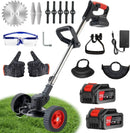 Electric Weed Wacker with Wheel, 21V Cordless Weed Eater with 2 x Batteries & 1 Charger, 3 in 1 Grass String Trimmer/Brush Cutter/Edger, Stringless Lightweight Weed Trimmer for Garden, Yard and Lawn by GreenHaven Gardens