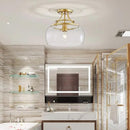 WUZUPS Chandelier Rustic Farmhouse Industrial Round Semi-flushmount Ceiling LED Light Fixture with Clear Glass Shades for Bathroom Kitchen Foyer Entryway, H 11.8" x W 13.4", E26 Base, Gold by CozyNest Decor