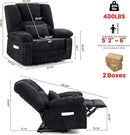 Oversized Power Recliner Chair 350lb with Hidable Cup Holders, Extra Wide Large Big Electric Recliner Chair with Lumbar Support Pillow Nursery Chair Living Room (Power, Black) by CozyNest Decor