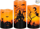Wondise Halloween Flickering Flameless Candles with 6 Hour Timer, Battery Operated LED Real Wax Candles Set of 3 Halloween Home Decoration Gifts(3 x 4 5 6 Inch) by CozyNest Decor