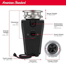 American Standard 10-US-AS-3 Garbage Disposal Anti-Jam Stainless Steel Food Waste Grinding System, Slim Line, 1/3 HP, Black by CozyNest Decor