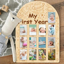 ORIGACH My First Year Baby Growth Photo Display Wood Board - 12 Months Newborn Milestones Photo Board - Neutral Baby Keepsake Board 1st Birthday Party Nursery Decor New Mom Gift - Space by TinyTreasures Baby Boutique