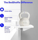 BedShelfie Bedside Shelf for Dorm Room Bunk Bed & Top Bunk, College Dorm Room Essentials, Bedside Caddy, Clip on Floating Desk Tray, Bed Side Table Storage, Loft Nightstand Decor - Cable Catch, White