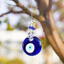 Blue Glass Evil Eye Talisman with Crystal Beads - Good Luck Charm, Home, Office, Car Decoration, Blessing Ornament, Reflects Negative Energy by GreenHaven Gardens