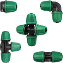 JAYEE 50 Pcs Drip Irrigation Fittings Kit for 1/4 Inch Tubing, Drip Line Parts for Drip Systems - 20 Tee, 12 Coupling, 8 Elbow, 5 Barbed 4-Way Cross, 5 End Closure - Barbed Locked Nuts Connectors by GreenHaven Gardens