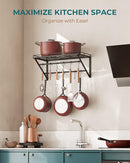 OROPY 23 Inch Wall Mounted Pot Rack Storage Shelf with 2 Tier Hanging Rails 12 S Hooks included, Ideal for Pans, Utensils, Cookware, Plant Black by CozyNest Decor